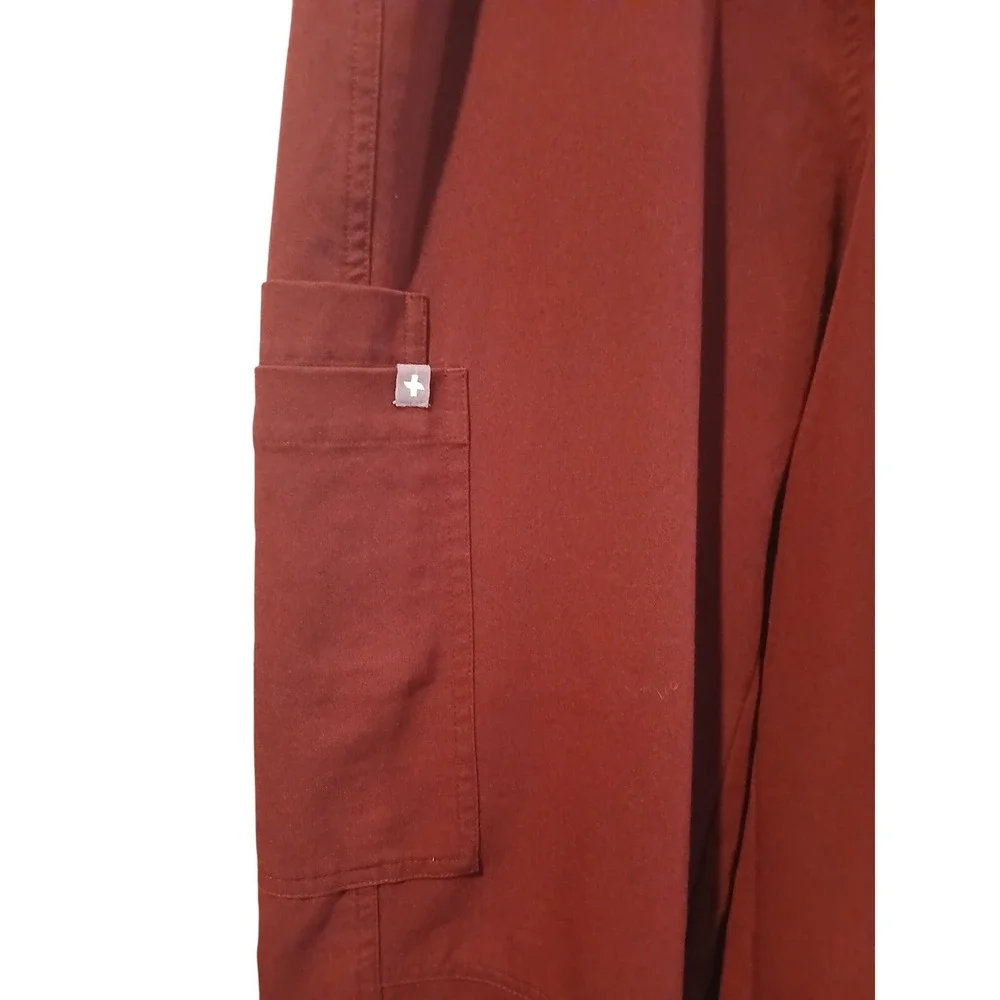 FIGS Scrub Pants Cargo Pockets Elastic Waist Burgundy Red Women's Size Small